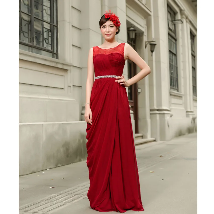 

casual vestido de festa sexy 2018 long formal party elegant women prom gown red long pleat free shipping bridesmaid dresses