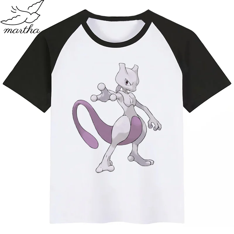 Футболка для мальчиков и девочек с принтом «Mewtwo» и акварельными чернилами; Футболка с принтом «Покемон злодей»; детская забавная футболка с героями мультфильмов; детские летние топы; одежда для малышей - Цвет: BlackB