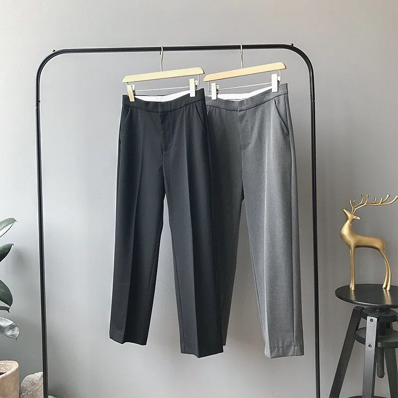 

Spring Winter Women Office Pants Female Street Style Suit Highwaist Trousers High Waist Gray Ladies Pants Solid Color Bottom