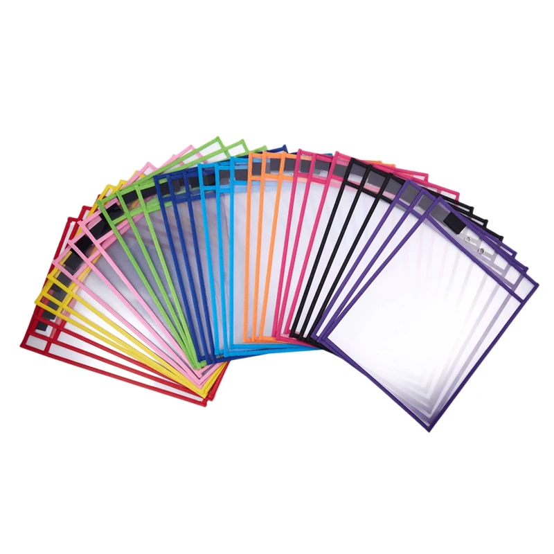 30 Pack Dry Erase Pockets Pvc Transparent Sewn Dry Erase File Bag
