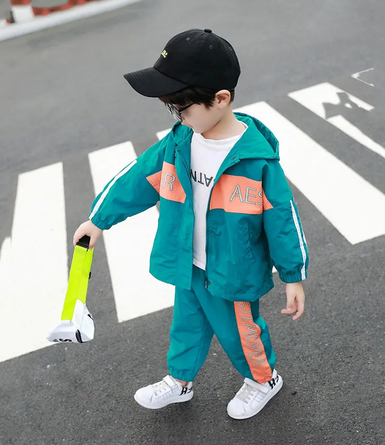Комплекты одежды для детей, спортивные костюмы для мальчиков, осень, Детские повседневные толстовки+ штаны, костюм из 2 предметов, детские спортивные комплекты для мальчиков 2, 3, 4, 5, 7, 9 лет - Цвет: Green