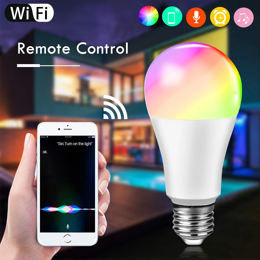 E27 B22 Wifi Light Bulb LED RGB Smart Light Bulb 85 265V Dimmable LED