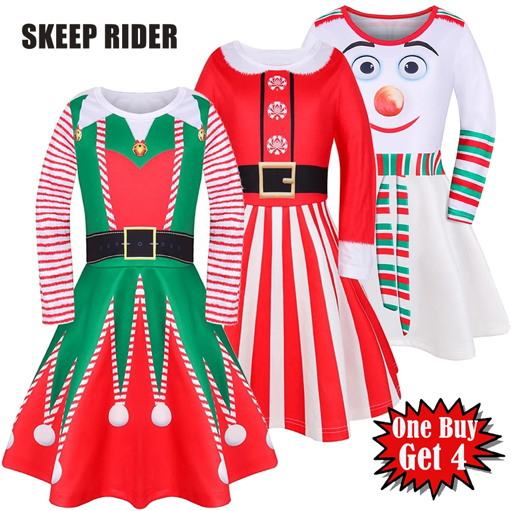 Новое поступление; рождественское платье для маленьких девочек; платье принцессы Санты с длинными рукавами для девочек; маскарадное платье на День Благодарения со снеговиком для девочек-подростков