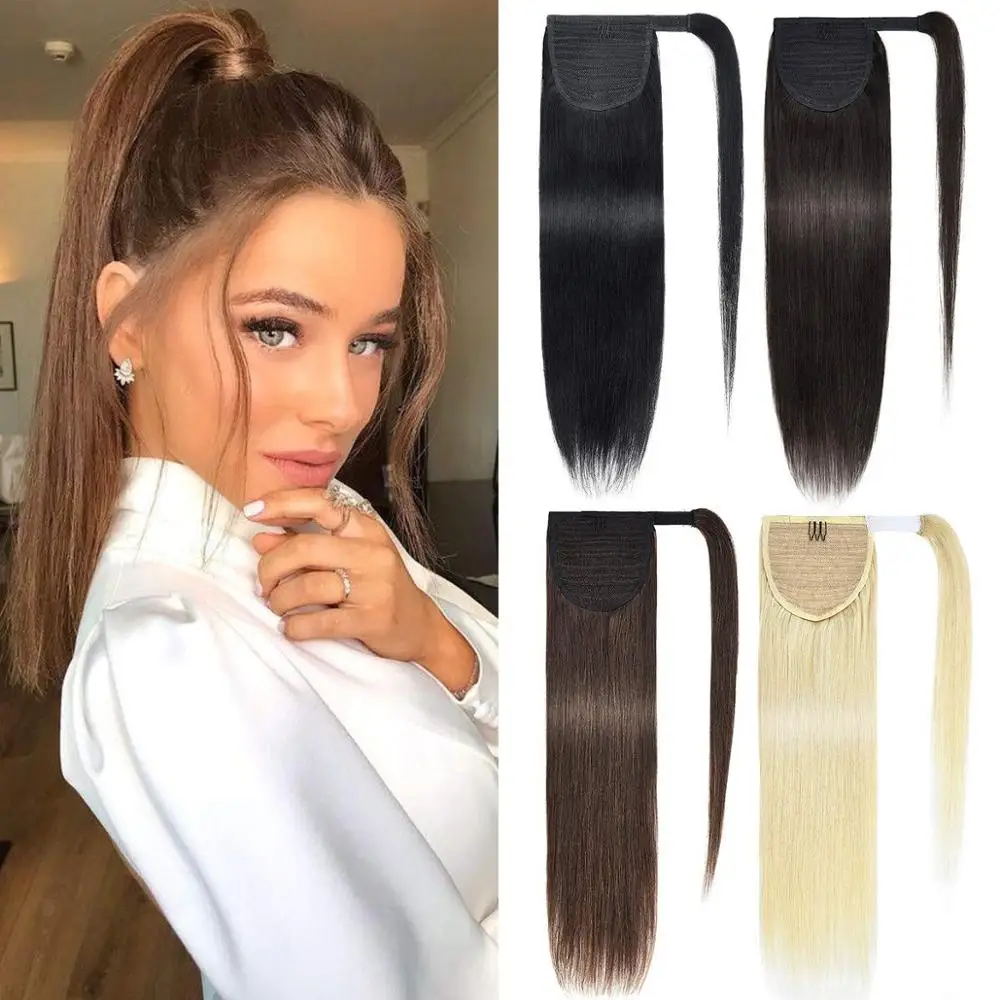 Ponytail Hair-Extensions Wrap-Around Synthetic-Hair Clip-In Natural Straight Long Real