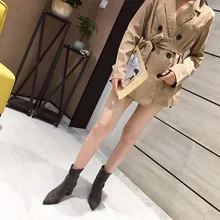 Женские ботильоны растягивающиеся ботинки с носком осенне-зимние женские ботинки с острым носком на высоком каблуке без застежки размера плюс Z11-69