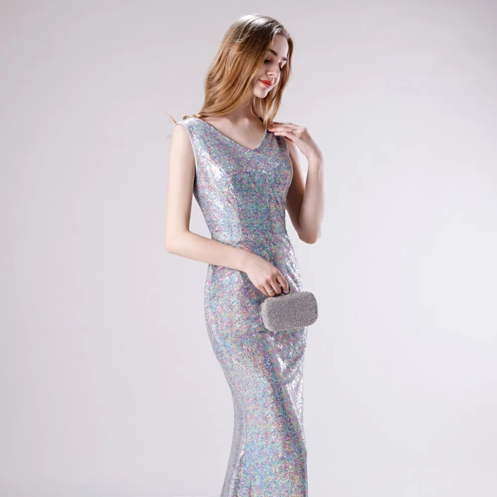Vivian's Bridal высококачественное яркое платье с блестками для выпускного вечера сексуальное блестящее платье макси с двойным v-образным вырезом и блестками драпированное платье русалки