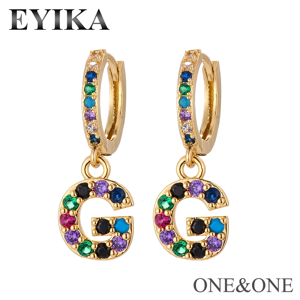 

EYIKA Small hoop jewelry 24 English Letter Shape with 3A Colorful cubic zirconia Earring Fashion Women CZ Jewelry For Gift 1pair
