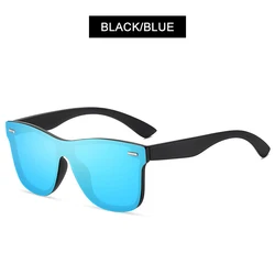 Unisex Luxury Polarized Vintage Square Sunglasses with Blue Mirror Lens (Black Blue)