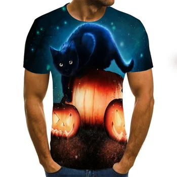 

Latest men's T-shirt Halloween Pumpkin 3D T-shirt fashion street black cat print funny men's T-shirt horror T-shirt xxs-6xl