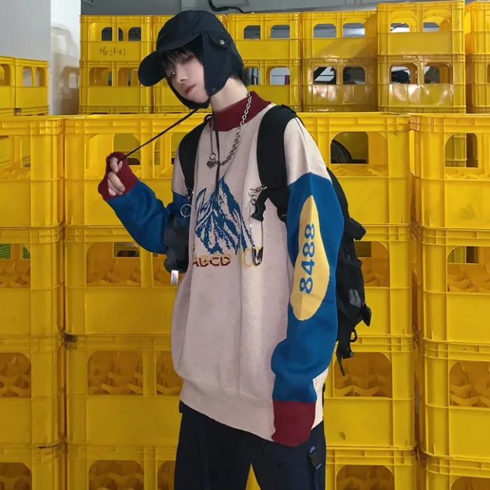 Neploe, Harajuku, женский, Мужской пуловер, свитер, с буквами, жаккардовый, Pull Femme, контрастный цвет, длинный рукав, Повседневный, вязаный, джемперы 56443