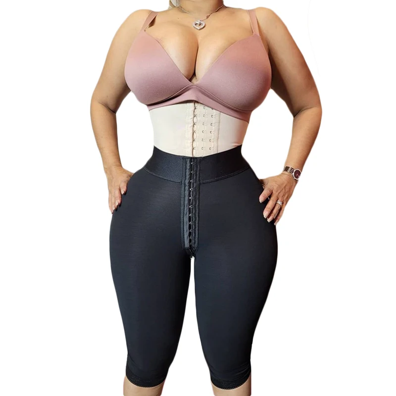 Front Closure Hourglass Bodyshaper High Compression Shorts Butt Lifter Shapewear Shorts Knee Length High Waist Panties
