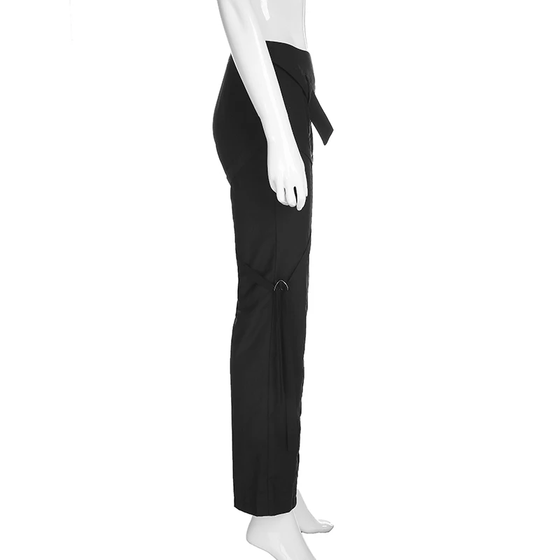HEYounGIRL Harajuku Elegant Black Suit Pants Women High Waist Long Trousers Ladies Casual Straight Sweatpants with Strips Summer
