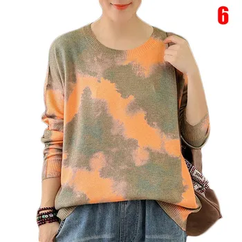 

Women Sweater Knit Long Sleeve Loose Fit Round Neck Pullover Pattern Print Autumn Winter Top TY53