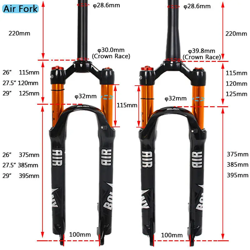 BOLANY MTB 2" Велосипедная вилка 27,5"/2" Корона Подвеска вилка воздушный шок 9 мм велосипед прямой/конический 1-1/8"