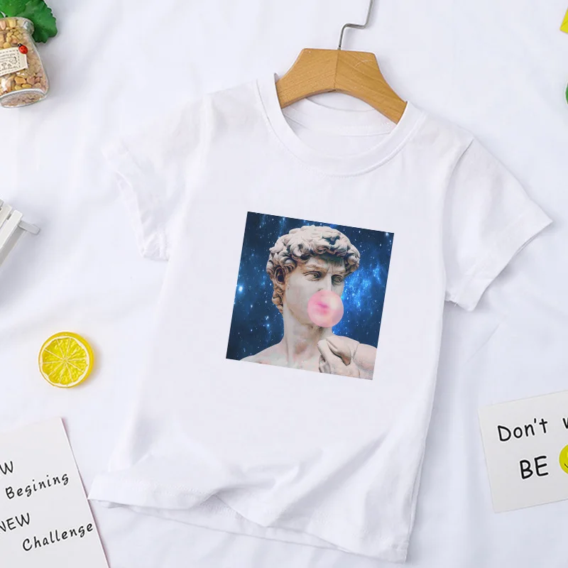 New Clothing Girls T Shirt Fashion Kids Top Casual Childrens Boys T Shirts Van Gogh Oil Painting Funny Blowing Bubbles Kawaii