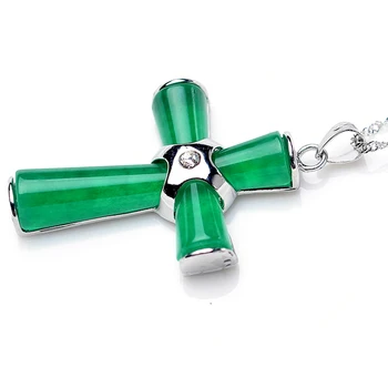 

925 silver necklace inlaid with green jade cross pendant