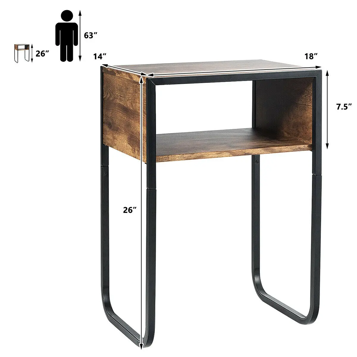 Side Table Industrial Coffee Rustic End Table w/Metal Frame  Nightstand 