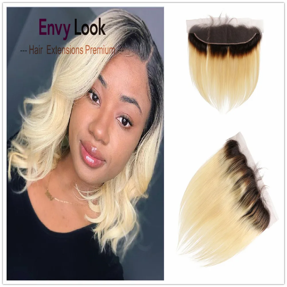 Envy Look Ombre 1b 613  4*13 Lace Frontal With Baby Hair Brazilian Human Machine Remy Hair Blonde Color For Black Woman Salon