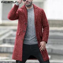 INCERUN Зимние Модные мужские пальто из искусственной шерсти Тренч однобортный длинный рукав приталенные куртки верхняя одежда уличная одежда