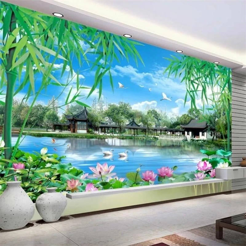 

Beibehang Custom wallpaper 3D mural Jiangnan scenery living room bedroom background wall restaurant decorative painting 3d обои