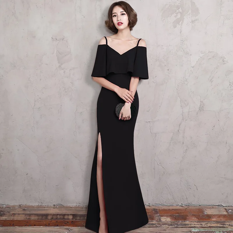 Пикантные обтягивающая, с открытыми плечами лямки высокие разрезы Улучшенный чёнсам в китайском стиле вечернее платье Vestidos Размеры S-3XL