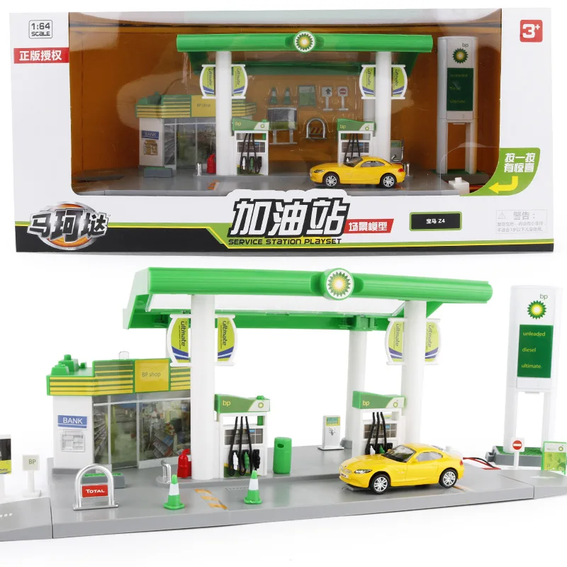 

Children Toys with Sound And Light Gas Station Road Signs Scene Furnishings Model Gift Set with Car Tanker