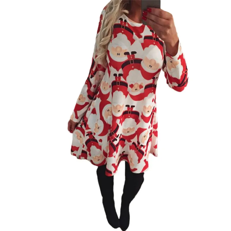 Женский винтажный Рождественский костюм с принтом Санта-Клауса, свободное платье трапециевидной формы, Осень-зима, новинка, повседневное рождественское праздничное платье, большой размер, S-5XL - Цвет: 2211
