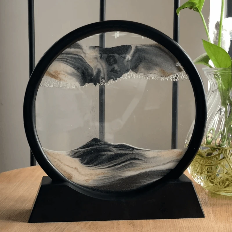 12 Inch Moving Sand Art Round Glass 3D Deep Sea Sandscape Motion Display Black 