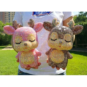 

Creative Rhinestone Deer Piggy Bank Handmade Anti-fall Cute Cartoon Elk Miniature Figurines Bling Car Home Decor Accessories