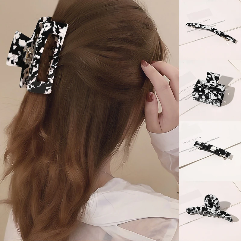 

Geometric Acetate Hairpin Hair Claws Classic Retro Barrette Large Black White Women Hair Crabs Clip Big Size Square Spring Clip