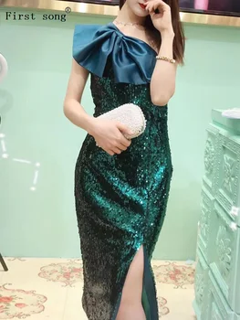 

First song Women's Tight Sequin Sexy Long Dress 2020New Summer Long Sleeve Irregular Hip Fashion Party Party Women's Dress XL