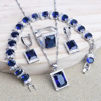 

Women Costume Bridal Jewelry Sets For Silver 925 Cubic Zirconia Wedding Jewellery Earrings Rings Pendant Bracelets Necklace Set