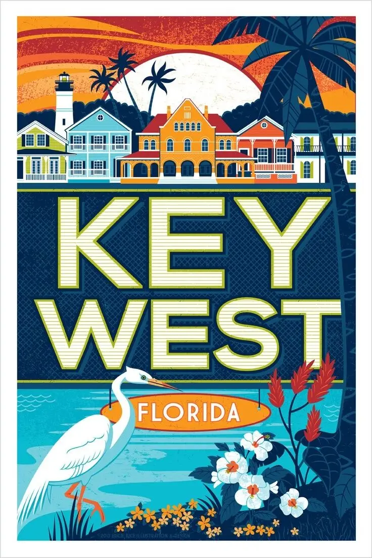 KEY WEST FLORIDA VINTAGE TRAVEL Photo Art Film Print Silk Poster for Your Home Wall Decor 24x36inch | Дом и сад