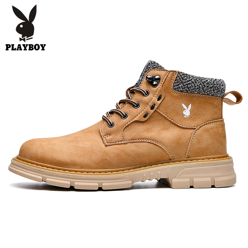 PLAYBOY New Outdoor Hiking Shoes Man Waterproof Hiking Boots High Top Mountain Climbing Camping Shoes Trekking Hunting Footwear - Цвет: yellow brown