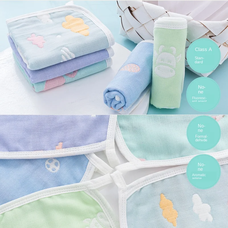 Newborn Baby Infant Cartoon Face Hand Bathing Towel Bibs Feeding Square Towels Handkerchief 100% Cotton Gauze Towel25*25CM