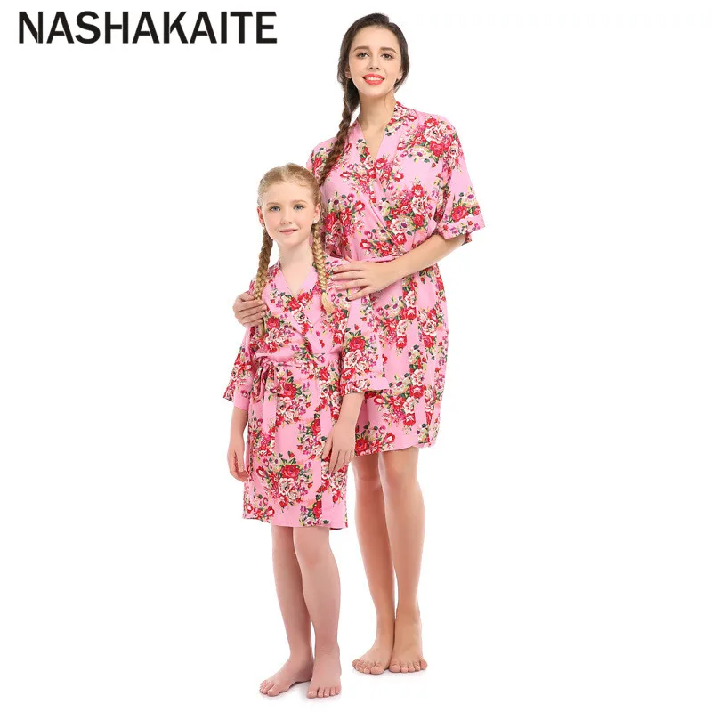 NASHAKAITE мать ночная рубашка для дочери пижамы Семья одежда для сна хлопковая ночная рубашка Комплект ночной одежды одежда «Мама и я» - Цвет: Pink