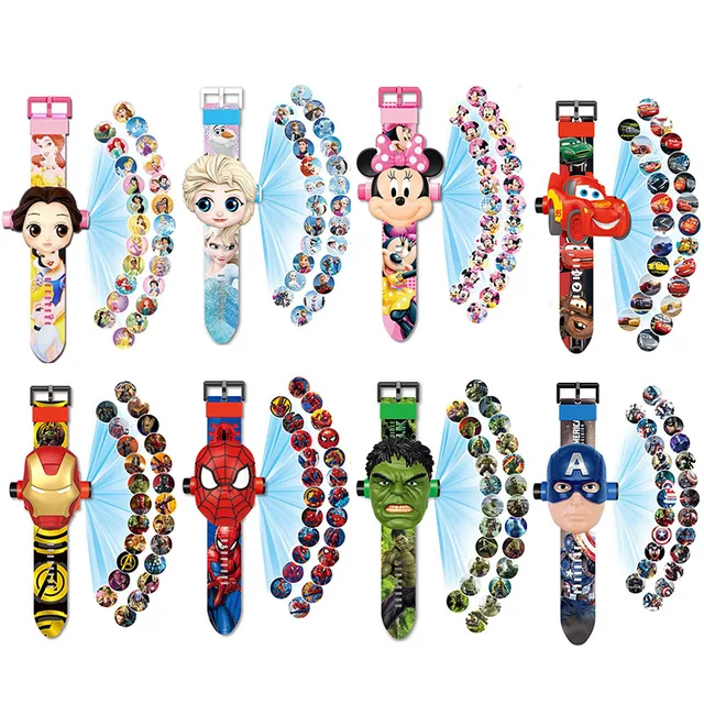 Disney Projection Watch Anime Figure Frozen Princess Marvel Spiderman Ironman Mickey Mouse Children's Toy Electronic Watch 1