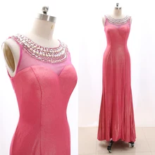 MACloth темно-Бордовое платье русалки с круглым вырезом длиной до пола, длинное платье из джерси с кристаллами для выпускного вечера S 268350 распродажа