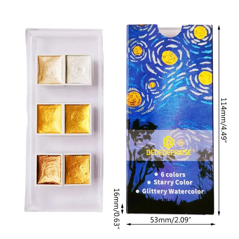 Pigmento de oro metálico para pintar artista, juego de 6/12 colores brillantes, 1x CE