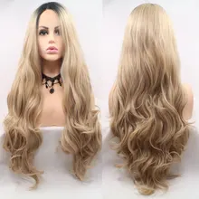 Темные корни Омбре блонд объемная волна 150% плотность синтетический 13*3 кружевной передний парик термостойкие волокна боковая часть волос для женщин парики
