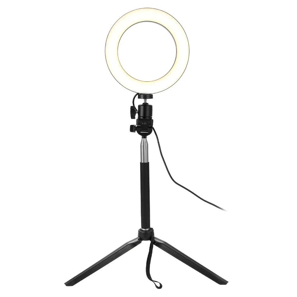 6 Inches LED Mini Fill Ring Light Tripod Stand Phone Holder Selfie Makeup Live Streaming Dimmable Ring Light Photography Lamp