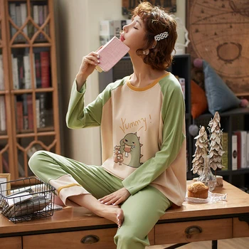 

2020 new cotton pajamas long sleeve trousers 2-piece Girl home clothing suit winter and autumn cartoon cute pijama woman pajamas