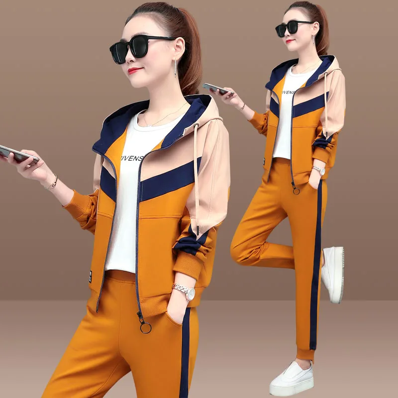 

Sports suit female spring and autumn 2019 new sweater two-piece fashion Plus size loose long-sleeved casual running clothes tide
