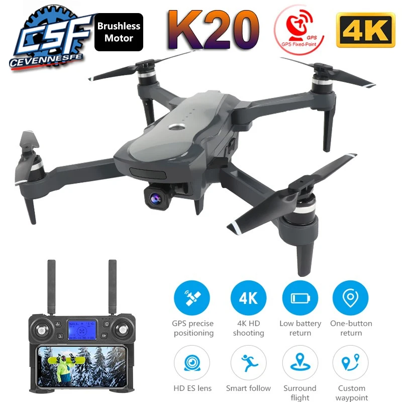 

2019 NEW K20 Drone With 4K Camera Dual GPS One-Key Return Headless Mode Follow Me Circle Fly RC Drones toys