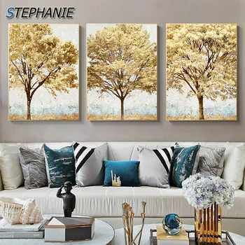 

Modern Abstract Golden Tree Forest Canvas Art Christmas Posters Prints Wall Art Picture for Living Room Tableaux Muraux Moderne
