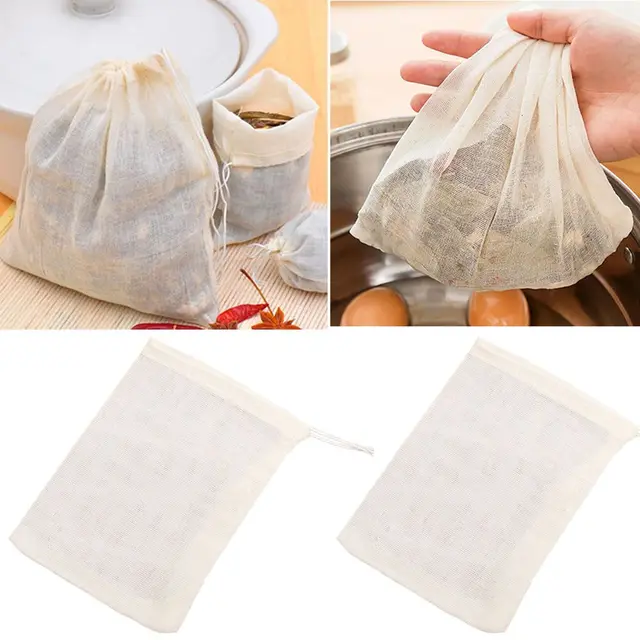 PASSOIRE,5PCS--Filtre alimentaire réutilisable en coton 20x26cm, sac en  maille, noix, lait, haricots, thé, mousseline, soupe, filtre