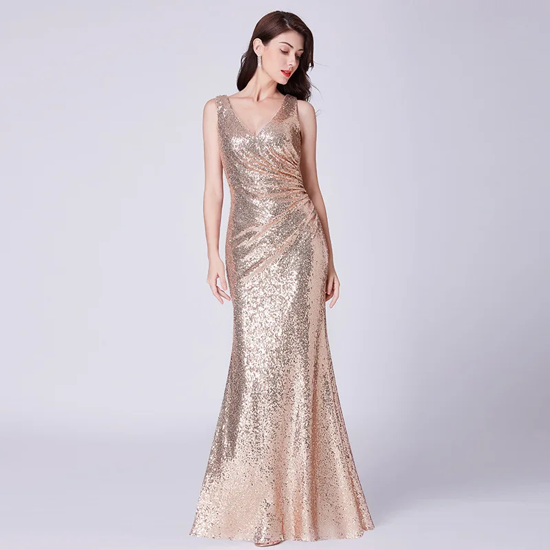 

New Golden Evening Dresses Long 2020 Mermiad Zipper Elegant Formal Party Prom Dresses Evening Gown Vestidos De Fiesta