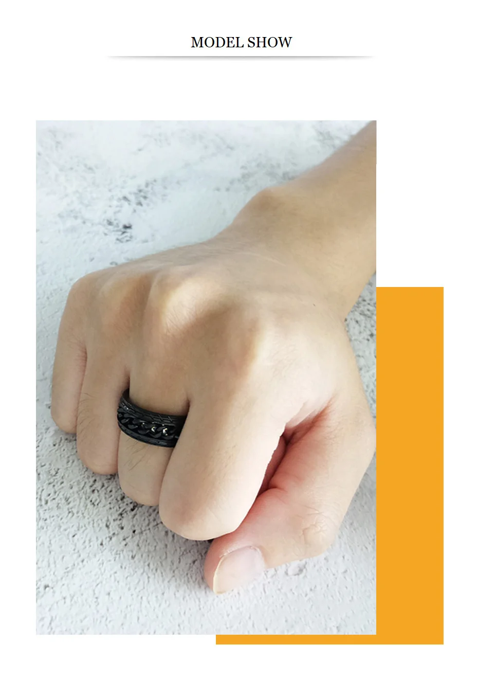 Vnox 8mm Cool Black Spinner Chain Ring for Men Tire Texture Stainless Steel Rotatable Links Punk Male Anel