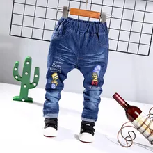 Детские джинсы г. Весенние Новые Стильные повседневные ковбойские брюки с вышивкой для мальчиков от 2 до 6 лет