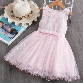

2-7Y Toddler Baby Kid Girls Bow Lace Dress Sleeveless Birthday Pageant Party Wedding Princess Tutu Dress For Girls